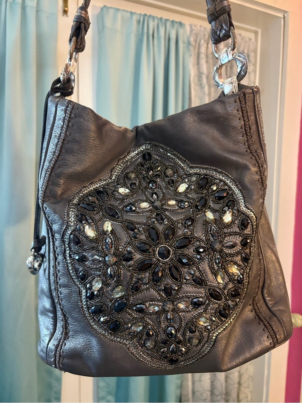 Brighton Pewter Anju Jewel Embellished Masterpiece Collection Shoulder Bag